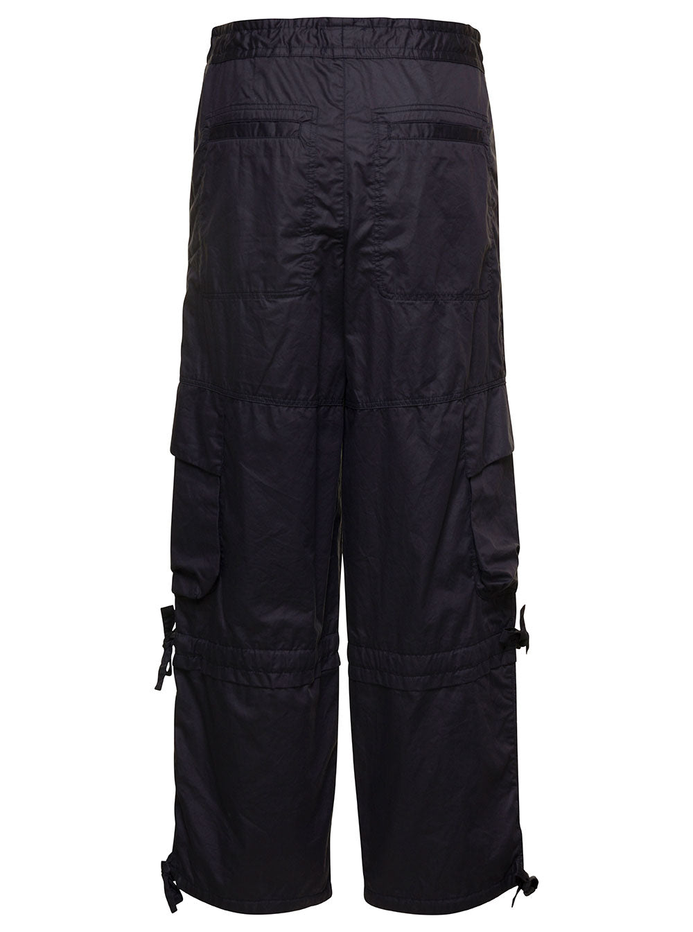 Black Cargo Pants With Drawstring Fastening Cotton Woman Viscose Silk Elastan Trousers