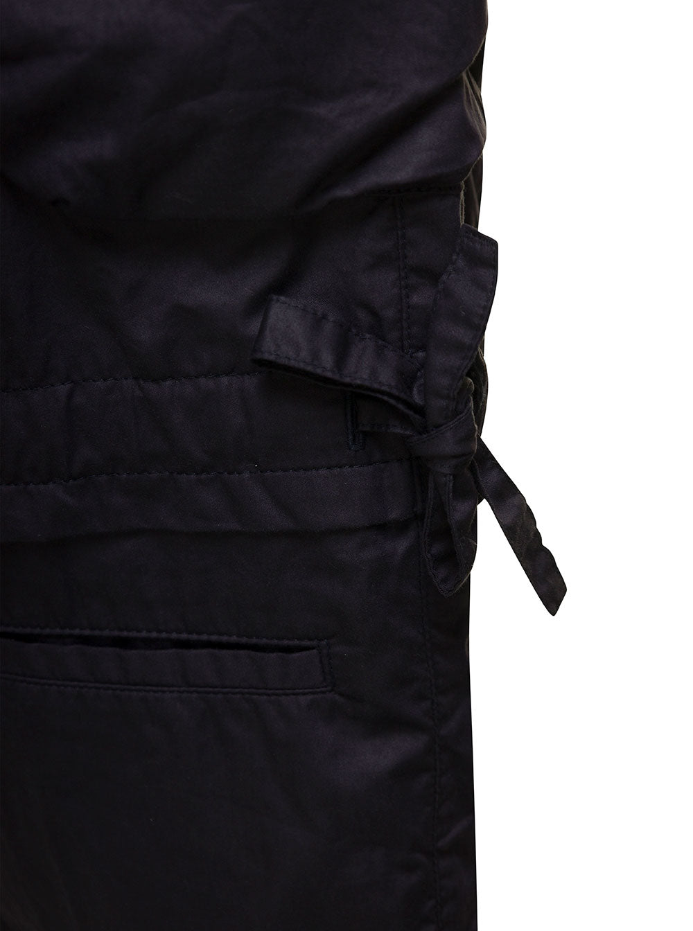 Black Cargo Pants With Drawstring Fastening Cotton Woman Viscose Silk Elastan Trousers