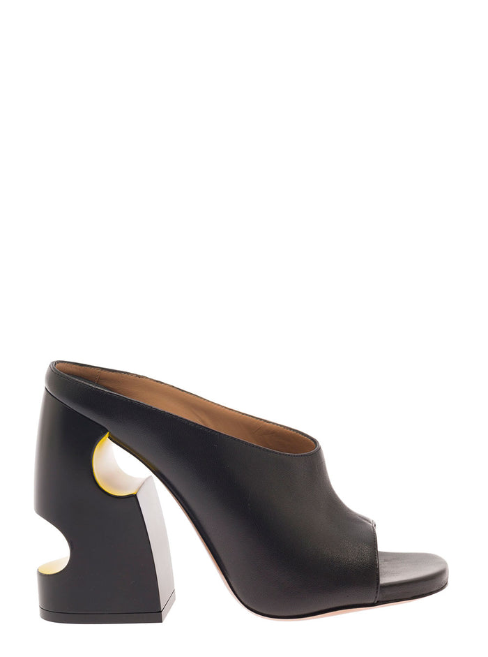 Pop Meteor Mules Black Leather Woman Calf Heels