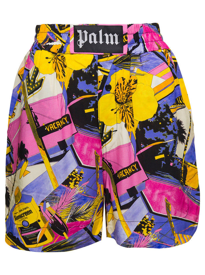 Miami Multicolor Shorts With All-Over Graphic Print Viscose Woman And Bermuda