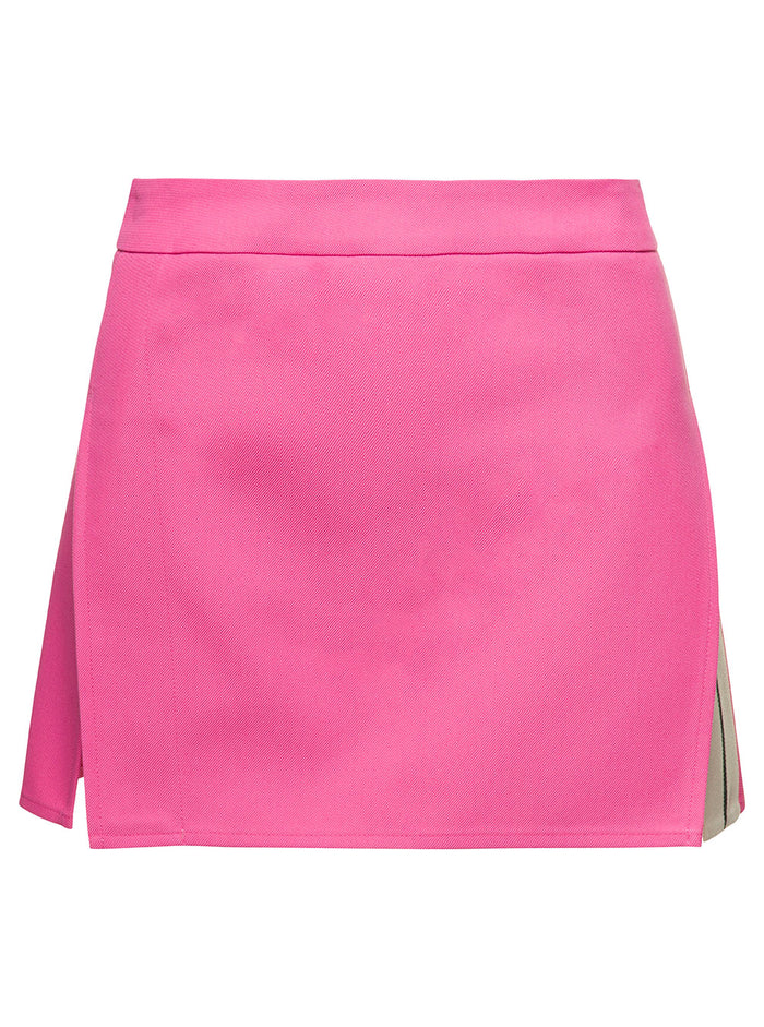 Pink Mini-Skirt With Double Split And Pocket Cotton Blend Woman Fuxia Polyester