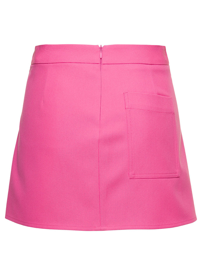 Pink Mini-Skirt With Double Split And Pocket Cotton Blend Woman Fuxia Polyester