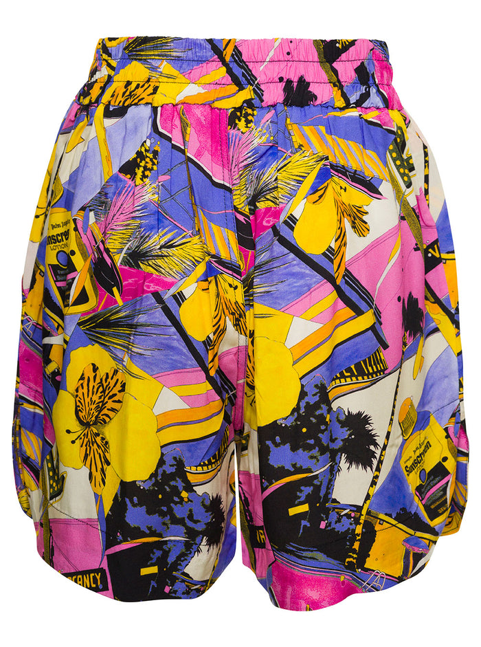 Miami Multicolor Shorts With All-Over Graphic Print Viscose Woman And Bermuda