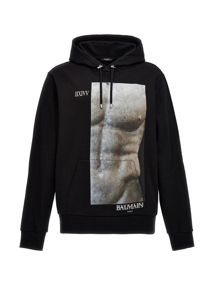 Printed Hoodie Black Cotton Sweatshirt