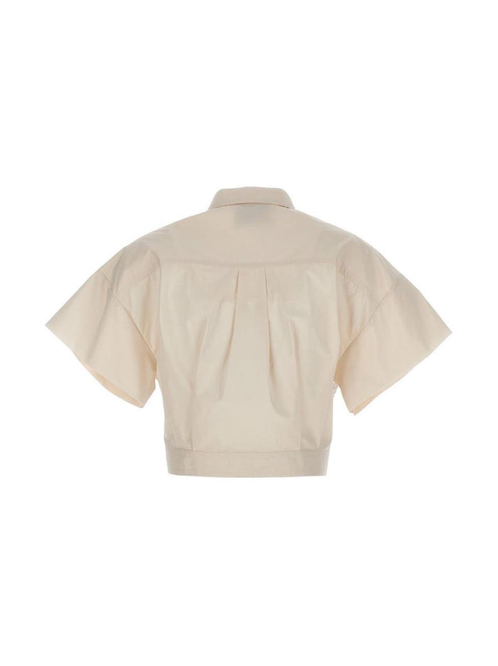 Sequin Cropped Shirt White Cotton Shirt, Blouse