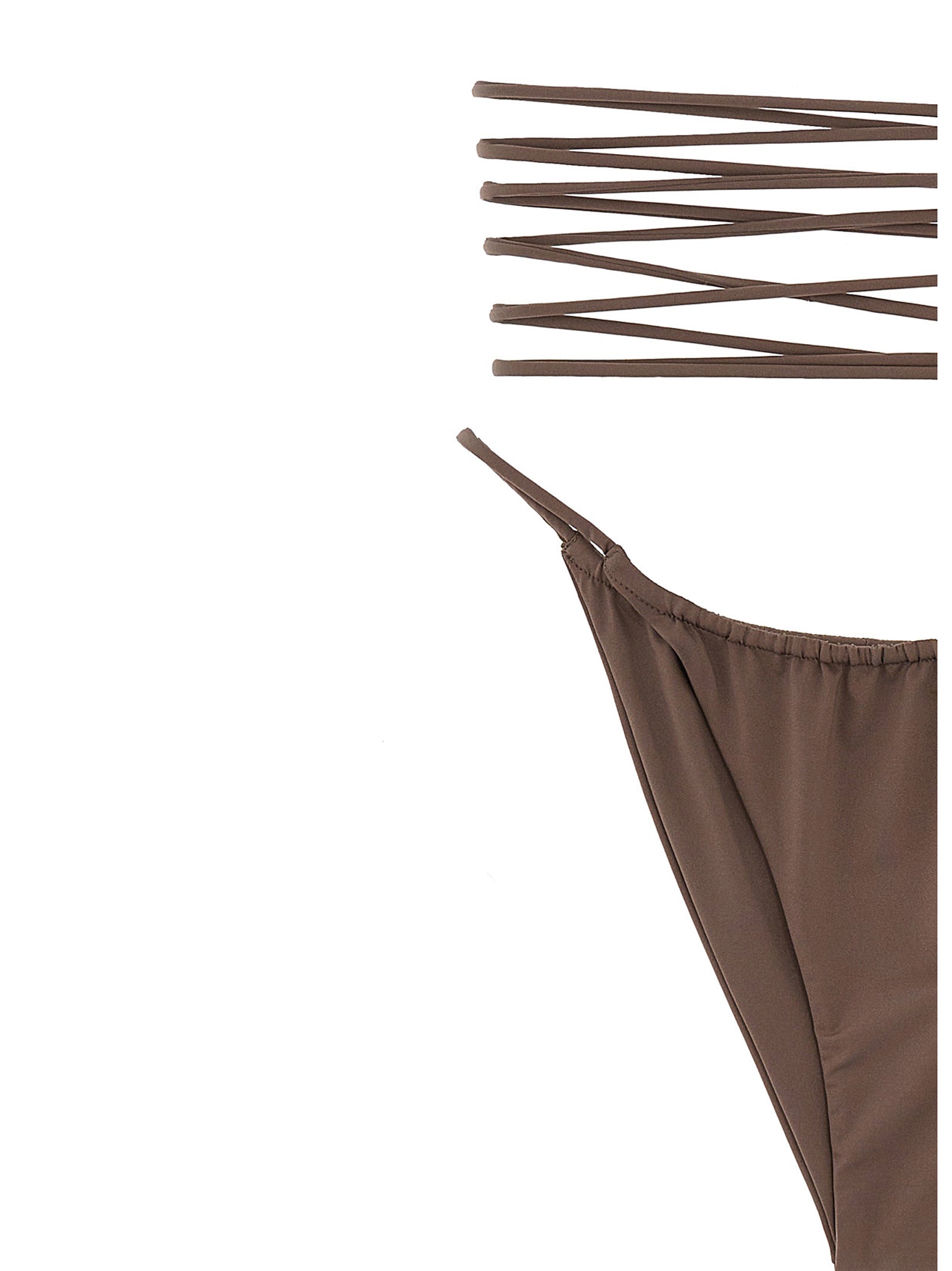 Lacing Bikini Briefs Beige Polyamide Elastane Beachwear