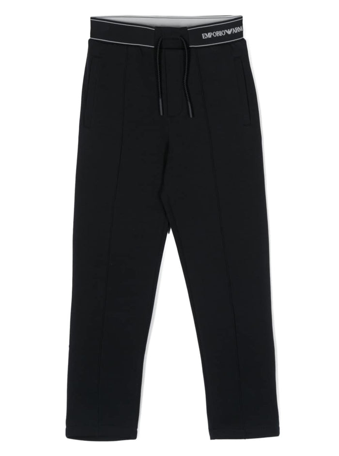 Black Pants With Branded Elastic Waistband Cotton Blend Boy Blu Polyester Elastane Trousers