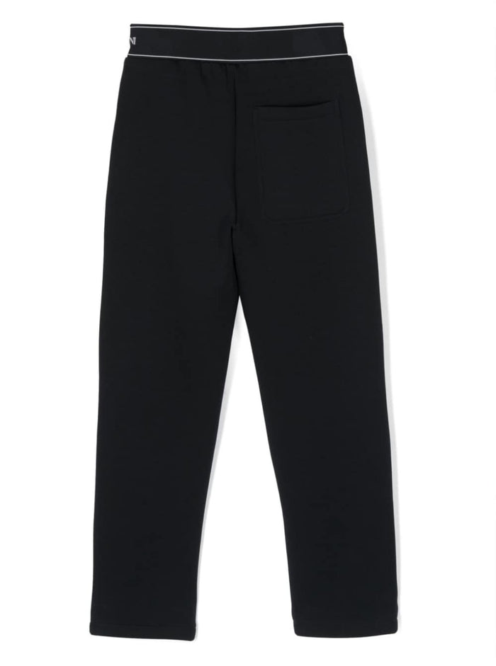 Black Pants With Branded Elastic Waistband Cotton Blend Boy Blu Polyester Elastane Trousers