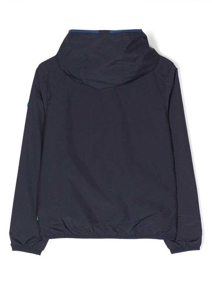 Noel Blue Hooded Wind-Break Jacket With Logo Patch Polyeter Boy Blu Polyester Down