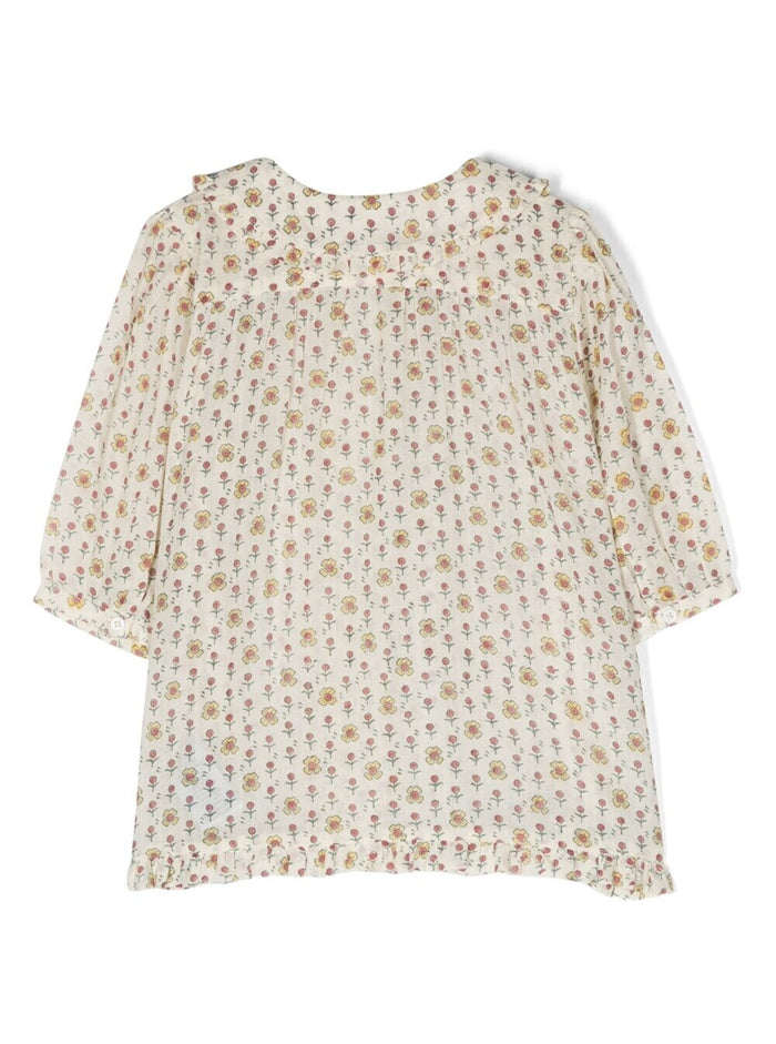 Beige Shirt With All-Over Floreal Print Cotton Girl And Blouses