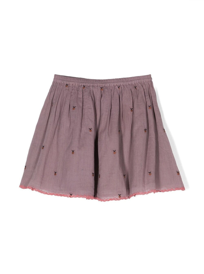 Purple Mini-Skirt With All-Over Fruit Embroidery Cotton Girl Violet