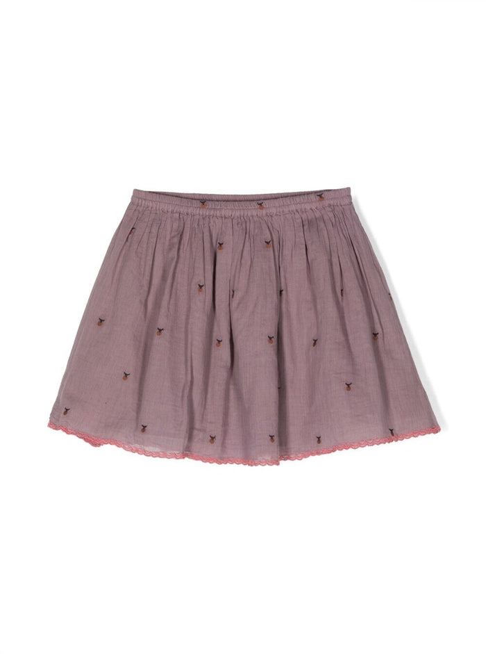 Purple Mini-Skirt With All-Over Fruit Embroidery Cotton Girl Violet