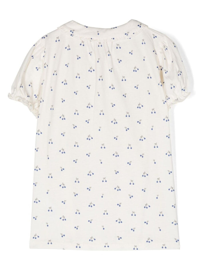 White Peter-Pan Collar Shirt With Graphic Print Cotton Girl And Blouses