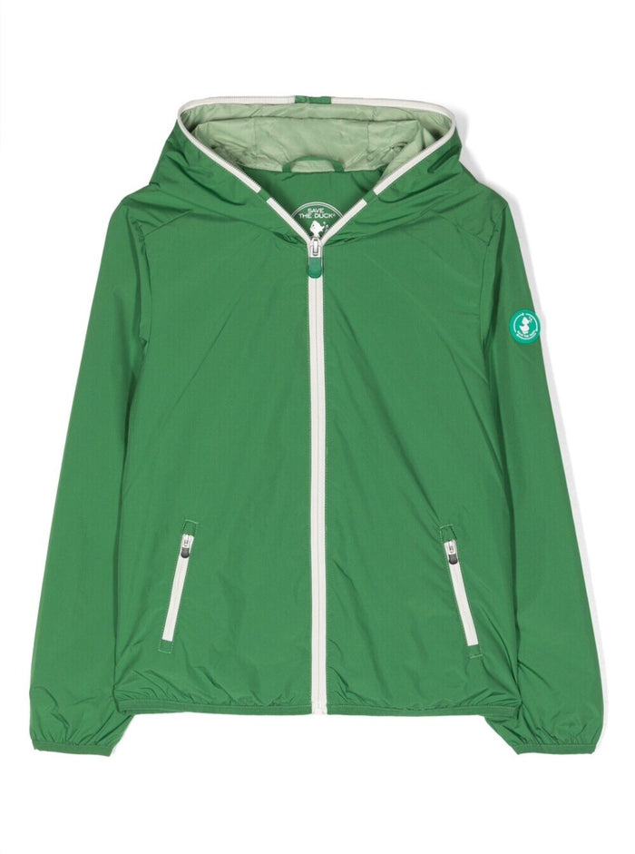 Noel Green Hooded Wind-Break Jacket With Logo Patch Polyeter Boy Polyester Down