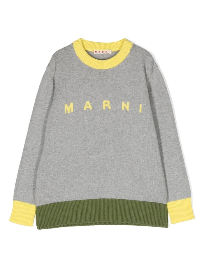 Multicolor Crewneck Sweater With Logo Cotton Girl Grey Jersey