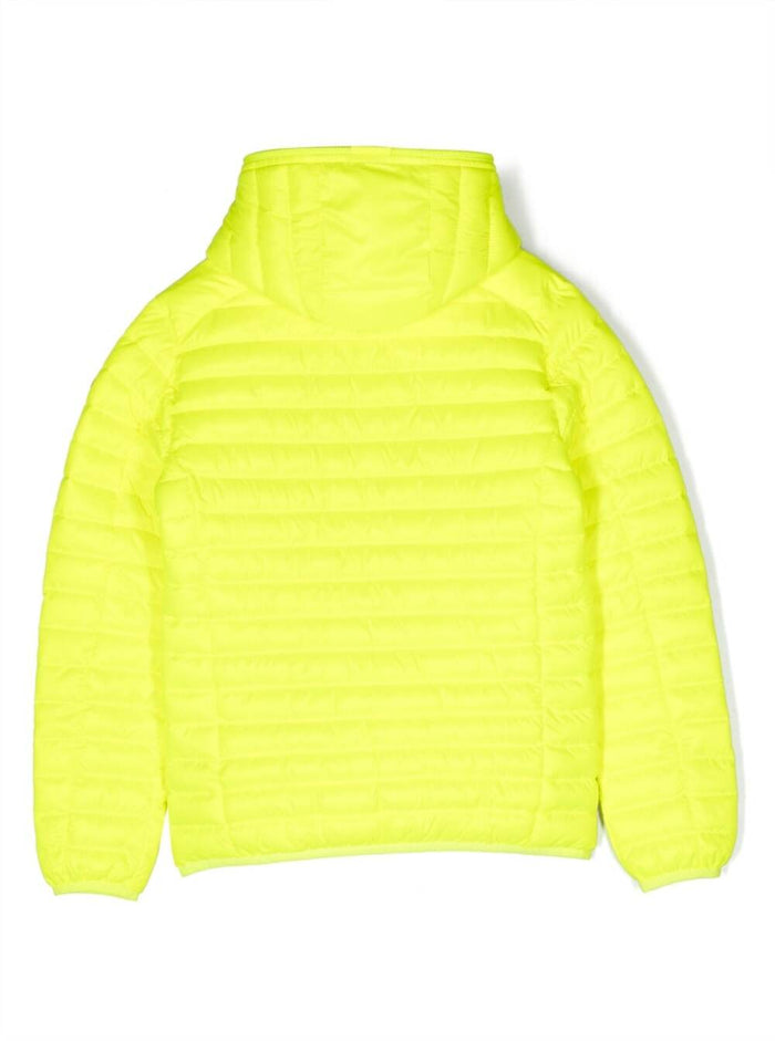Katie Fluo Yellow Hooded Down Jacket With Logo Patch Polyeter Girl Polyester