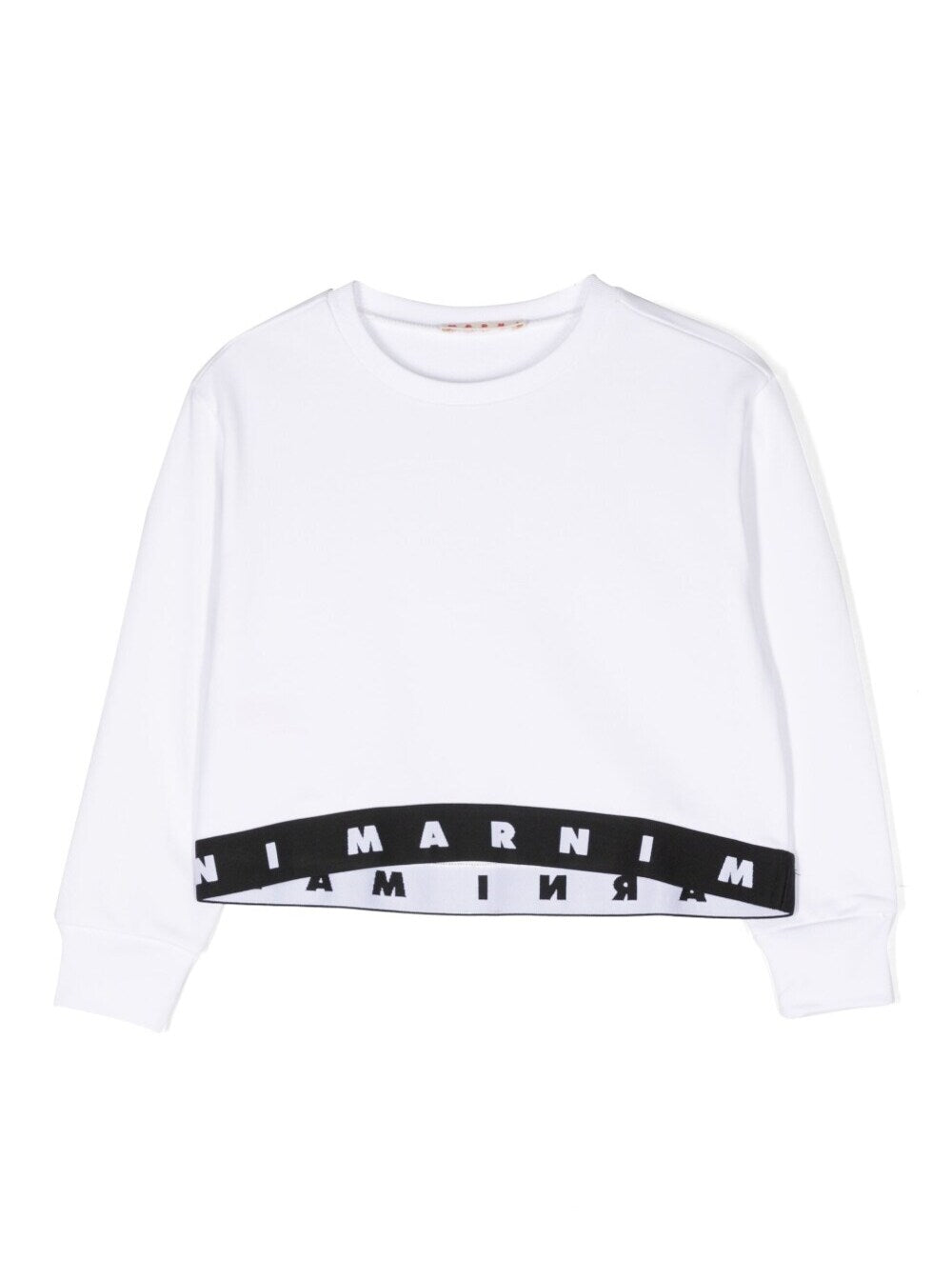 White Crewneck Sweatshirt With Logo Print On Elastic Band Cotton Girl Sweatshirts