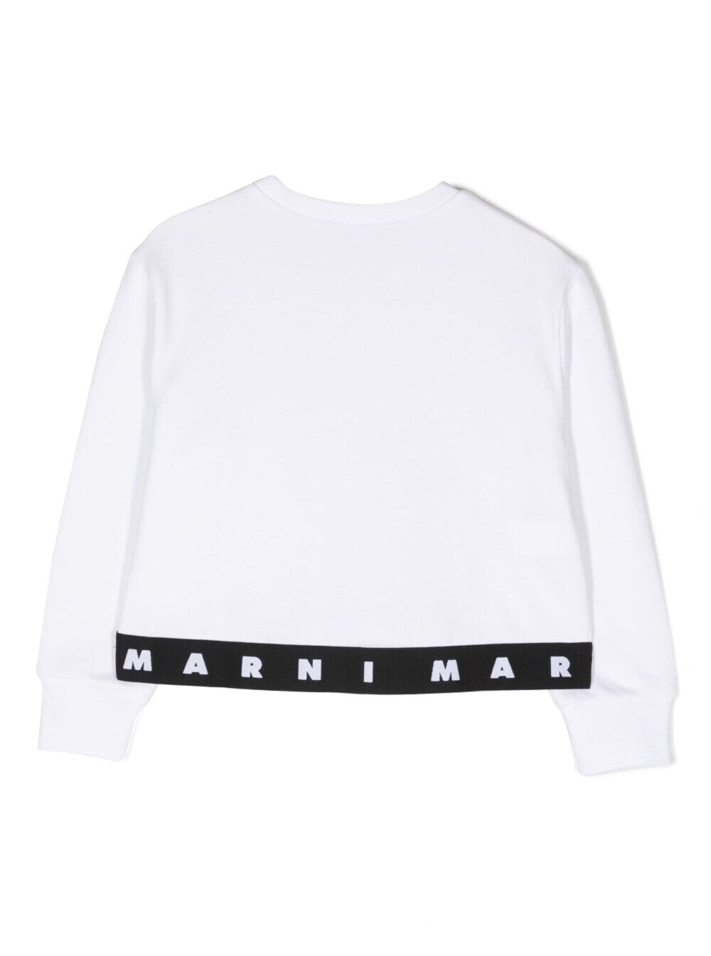 White Crewneck Sweatshirt With Logo Print On Elastic Band Cotton Girl Sweatshirts