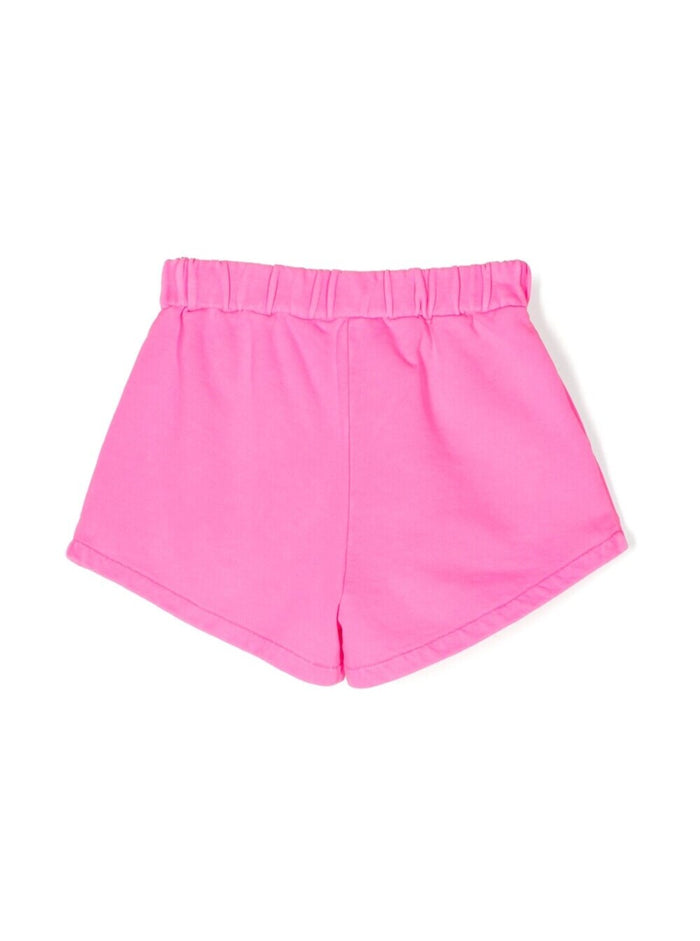 Fuchsia Shorts With Elastic Waistband And Logo Print Cotton Girl Fuxia Trousers