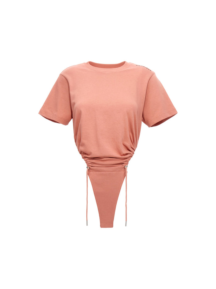 Body Ruched Ricamo Logo Pink Organic Cotton Underwear