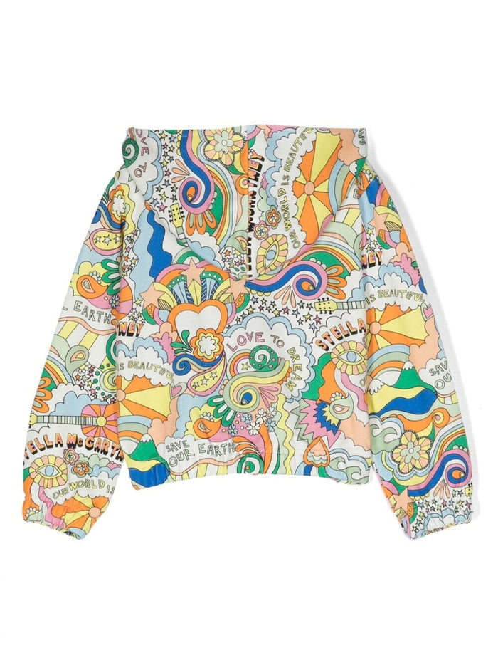 Multicolor Hoodie With Love To Dream Print Cotton Girl Jersey