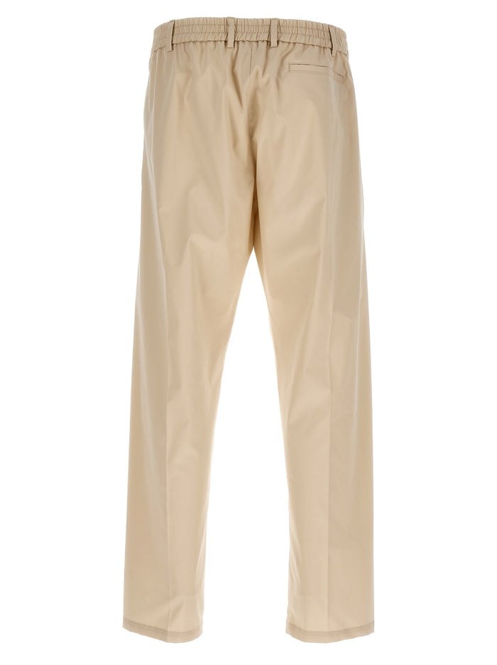pants with front pleats Beige Cotton Polyester Elastane