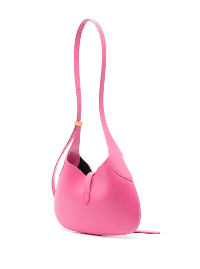 Pink Hobo Bag With Plam Tree Plaque Detail Leather Woman Fuxia Crossbody