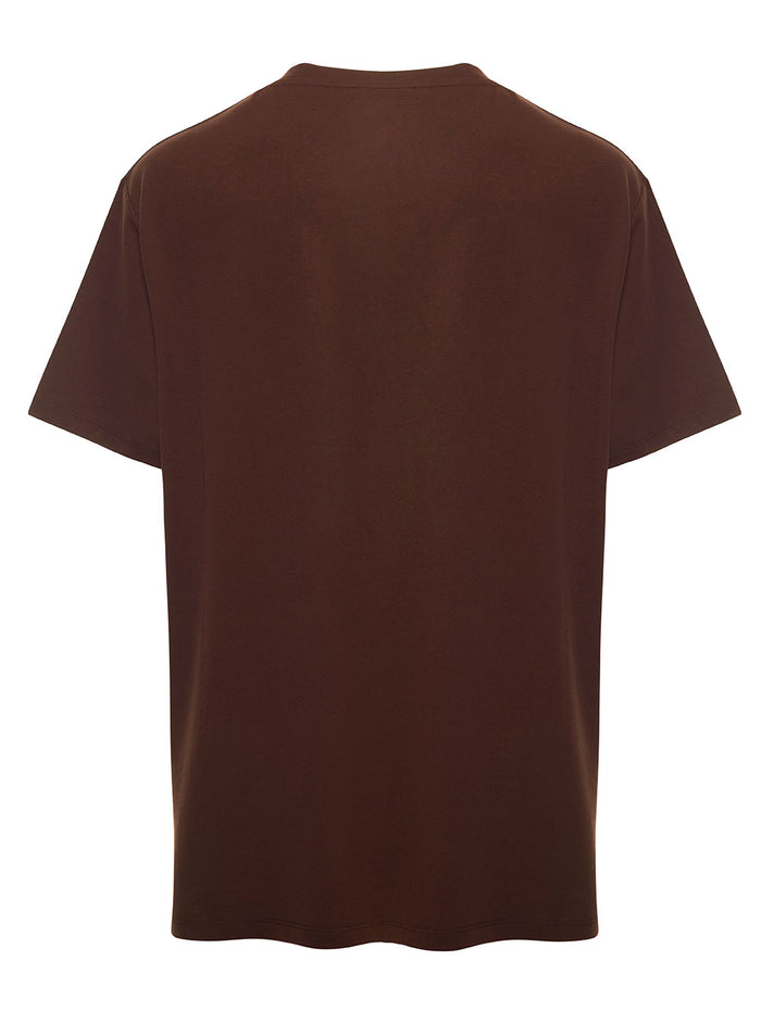 Brown Crewneck T-Shirt With Front Logo Print Cotton Man Tshirts And Polo Shirts