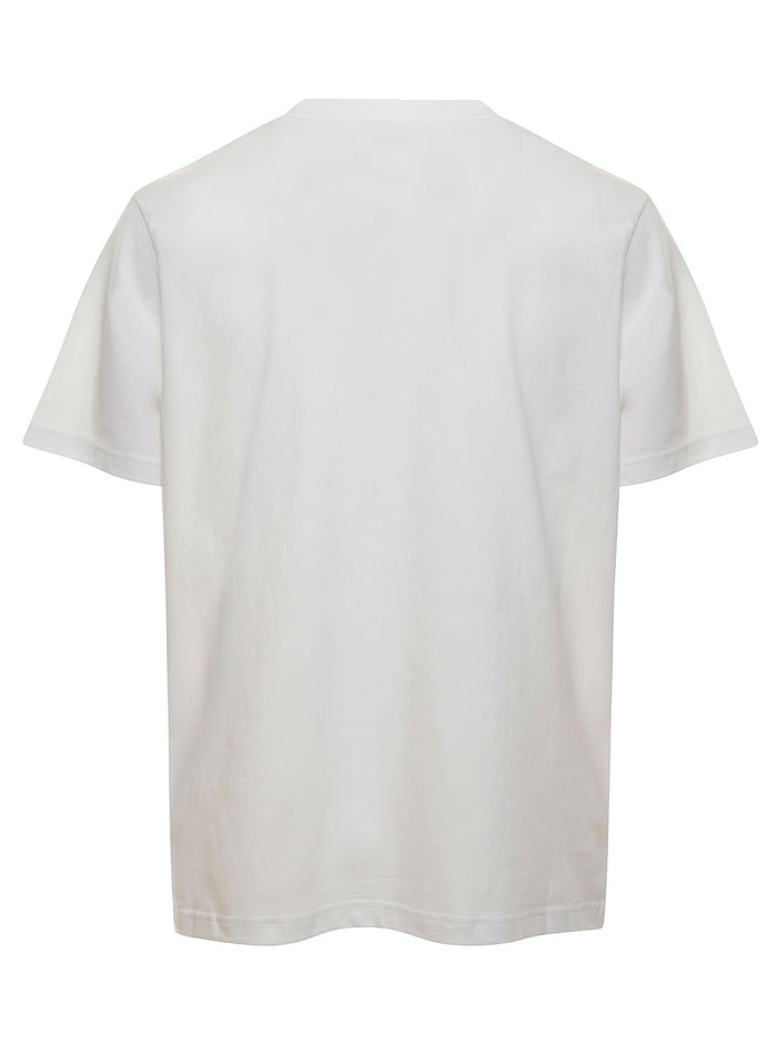 White Crewneck T-Shirt With Armadillo Print Cotton Man Organic Tshirts And Polo Shirts