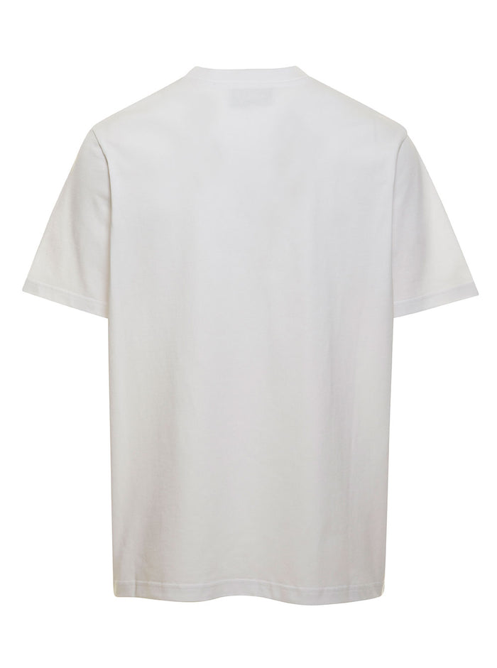 White Crewneck T-Shirt With Fond Marin Print Cotton Man Organic Tshirts And Polo Shirts