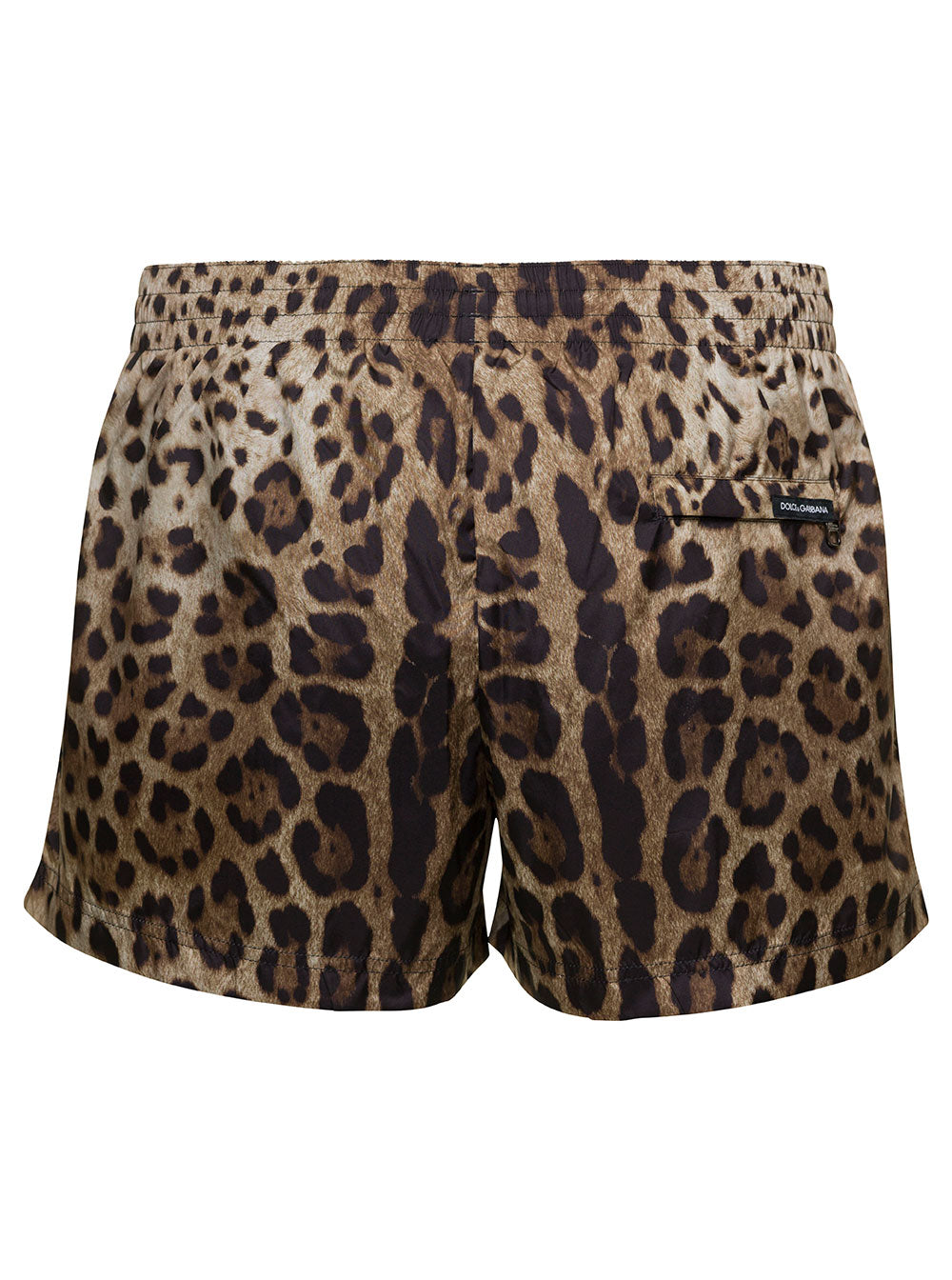 Brown Trunks With Drawstring And Leopard Print Polyester Man Beachwear