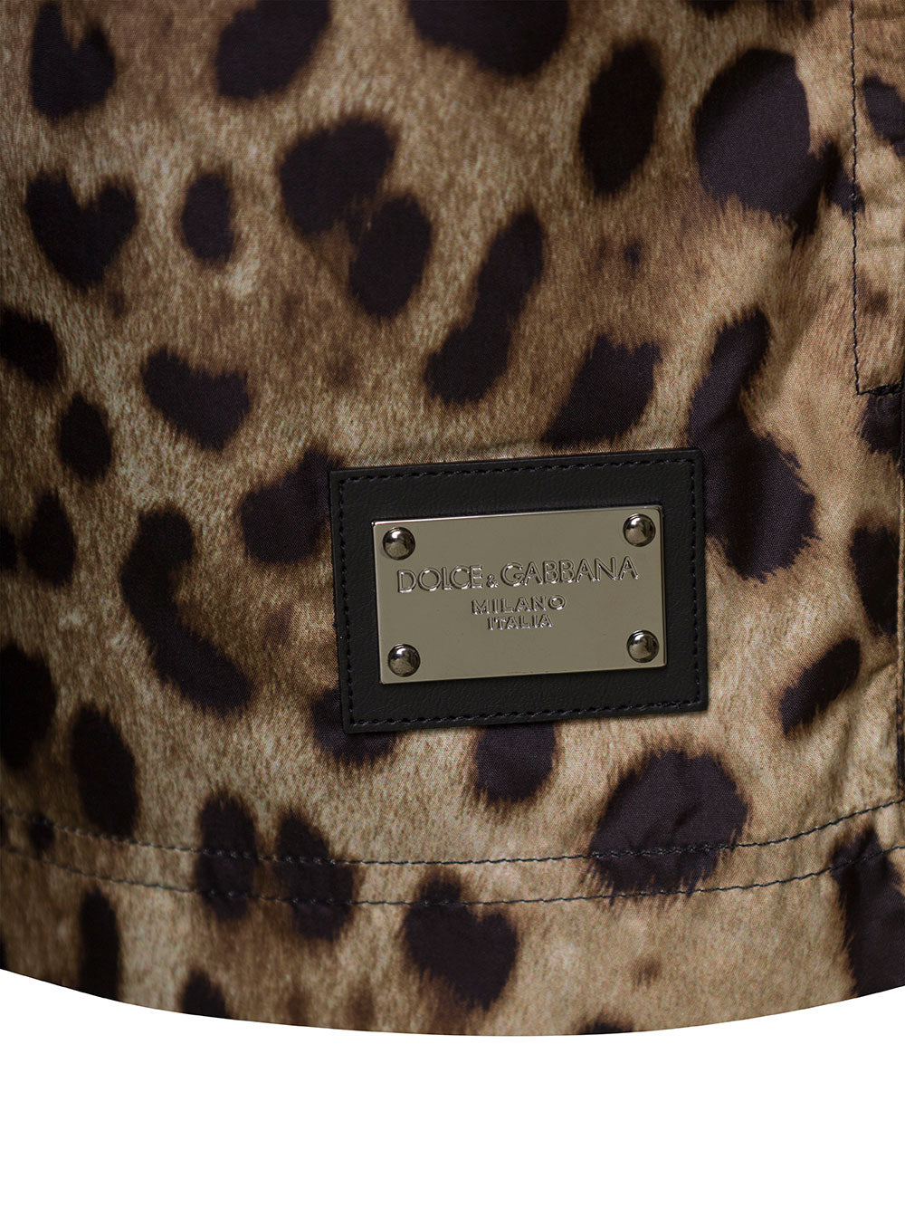 Brown Trunks With Drawstring And Leopard Print Polyester Man Beachwear