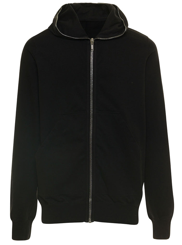 Fatish Black Hoodie With Extra Long Zip Cotton Man Sweatshirts