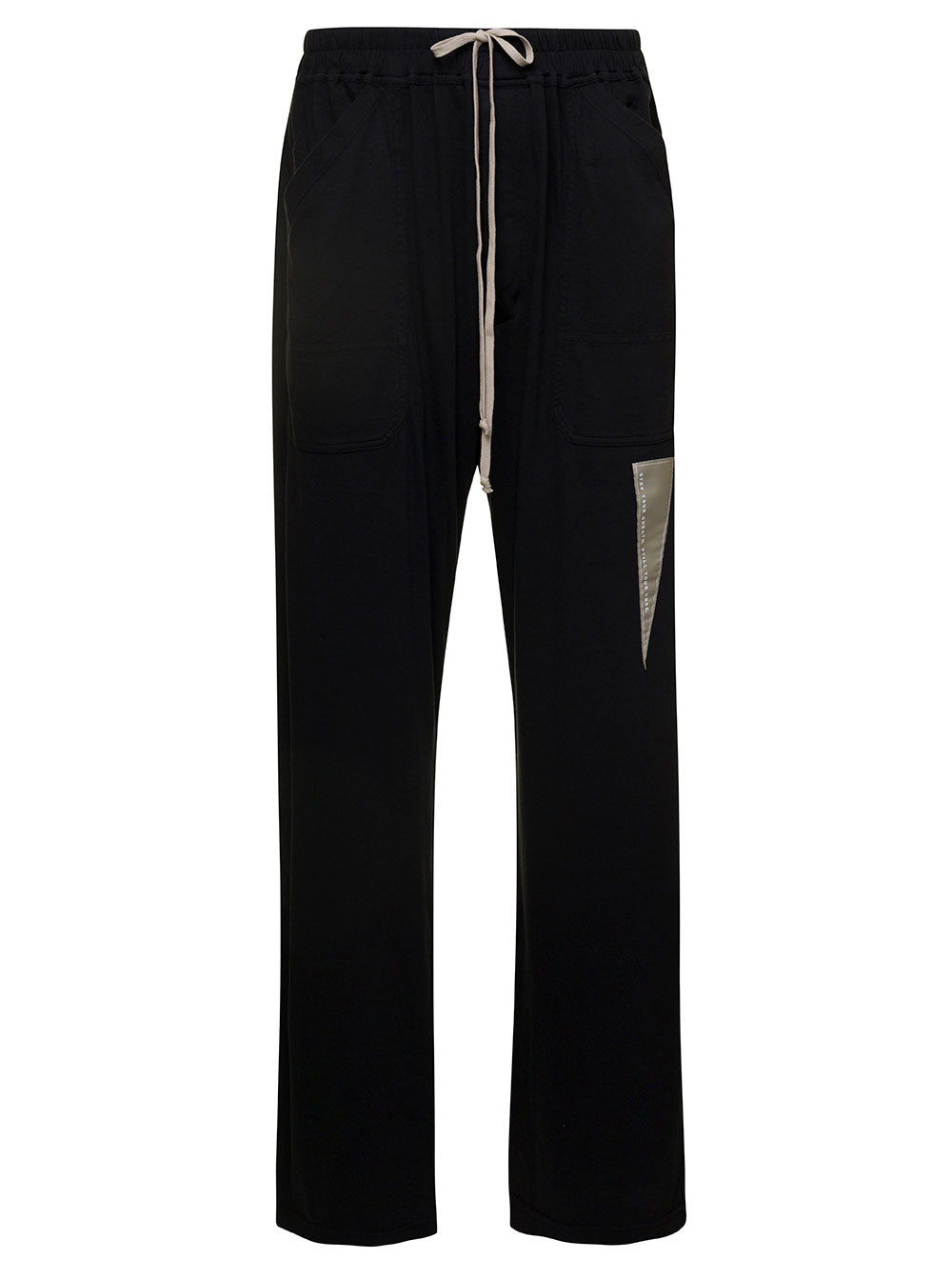 Black Jogger Pants With Overiszed Pockets And Logo Patch Cotton Man Trousers
