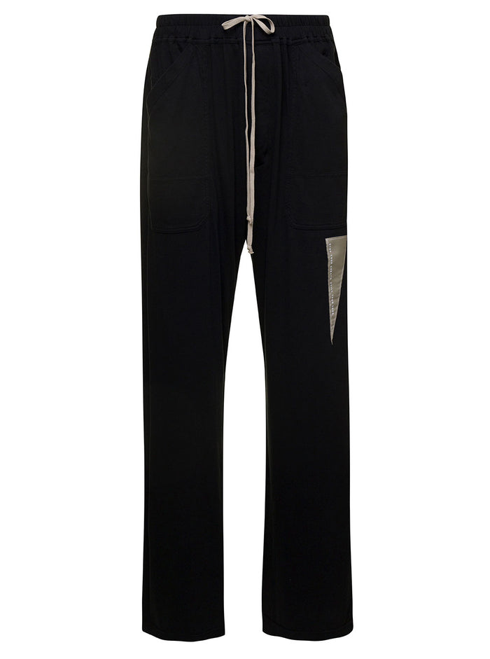 Black Jogger Pants With Overiszed Pockets And Logo Patch Cotton Man Trousers