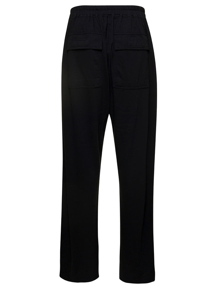 Black Jogger Pants With Overiszed Pockets And Logo Patch Cotton Man Trousers