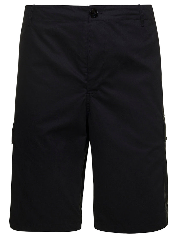 Black Cargo Shorts With Logo Patch Cotton Man And Bermuda