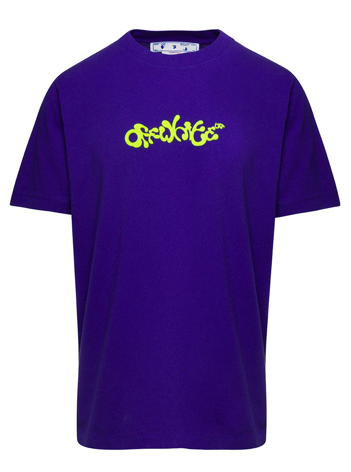 Purple Crewneck T-Shirt With Front And Rear Opposite Print Cotton Man Violet Tshirts Polo Shirts