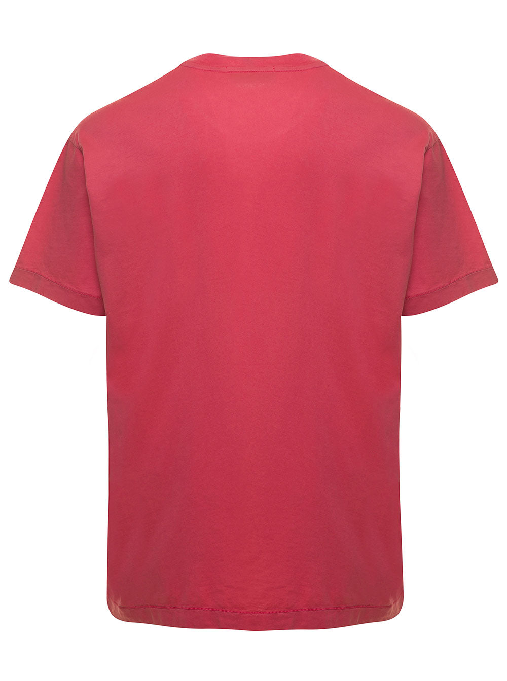 Fuchsia Crewneck T-Shirt With Patch Logo Cotton Man Fuxia Tshirts And Polo Shirts