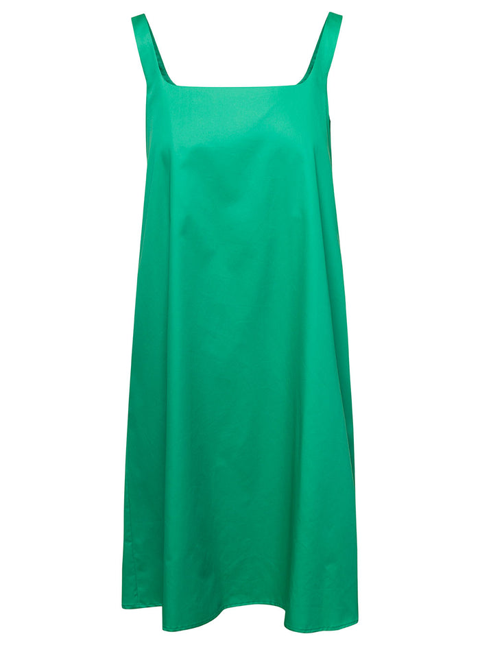 Mini Emerald Green Dress With Square Neckline Cotton Woman