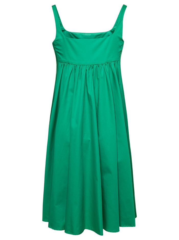Mini Emerald Green Dress With Square Neckline Cotton Woman