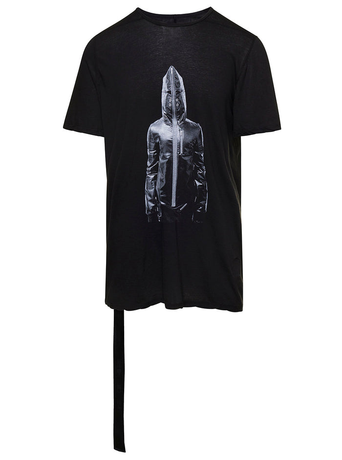 Black Crewneck T-Shirt With Front Graphic Print Cotton Man Tshirts And Polo Shirts