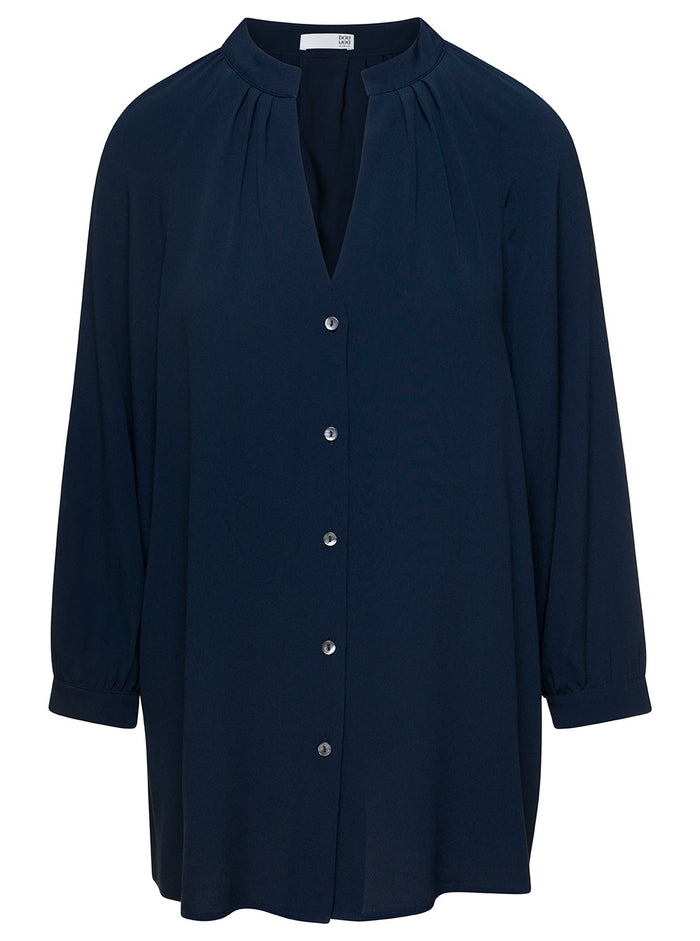 Blue Shirt With V-Neckline Silk Blend Woman Blu Acetate And Blouses