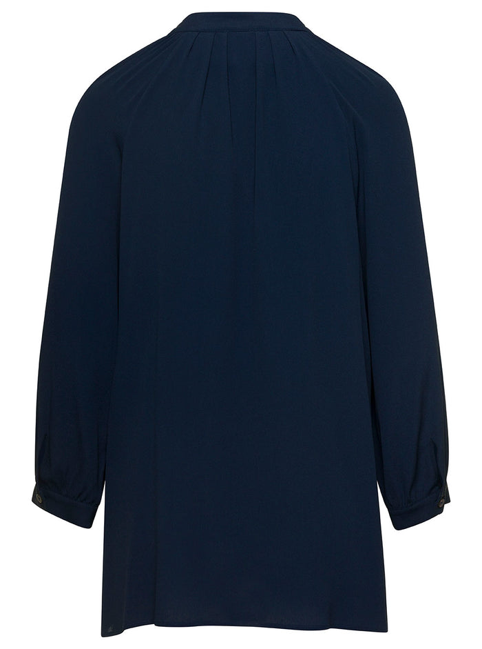 Blue Shirt With V-Neckline Silk Blend Woman Blu Acetate And Blouses