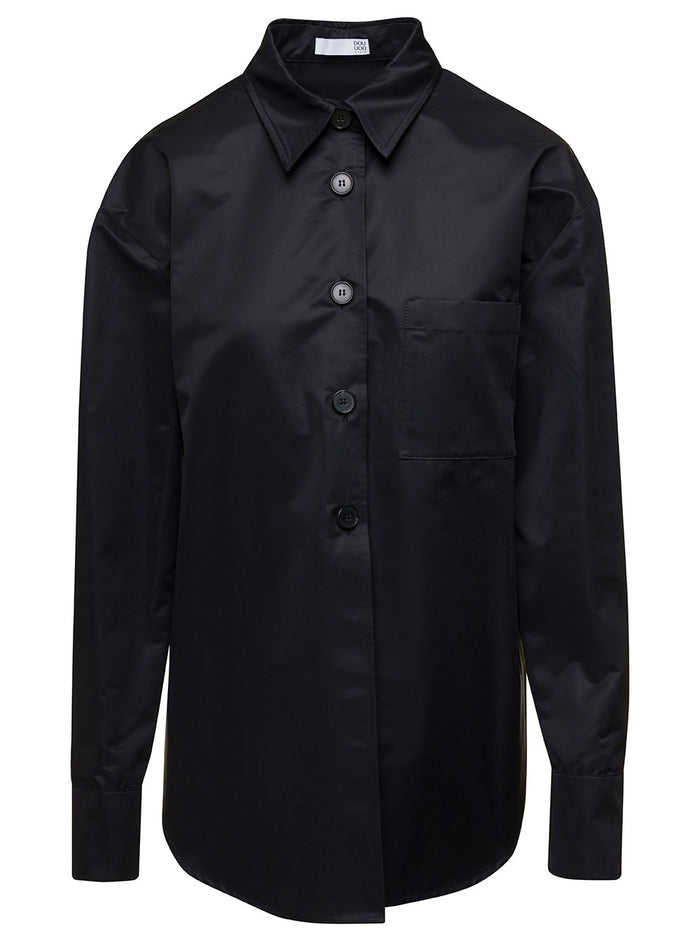 Black Long-Sleeve Shirt With Tonal Buttons Cotton Blend Woman Polyamide And Blouses