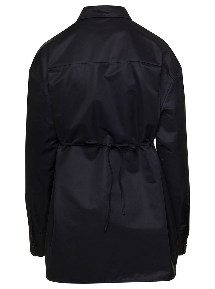 Black Long-Sleeve Shirt With Tonal Buttons Cotton Blend Woman Polyamide And Blouses