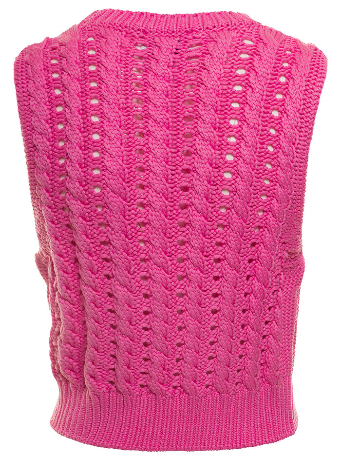 Pink Vest With Woven Logo Viscose Blend Woman Fuxia Polyamide Blazers
