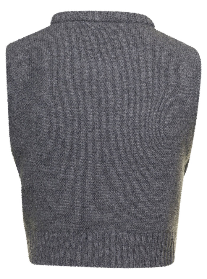Grey Cropped Vest With Graphic Print Wool Blend Woman Jersey