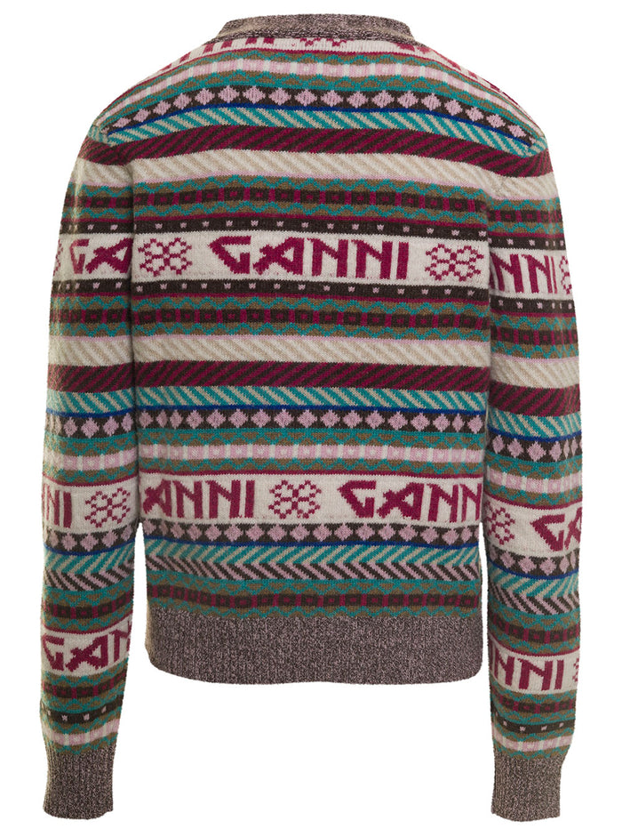Multicolor Striped Cardigan With All-Over Logo Wool Blend Woman Jersey