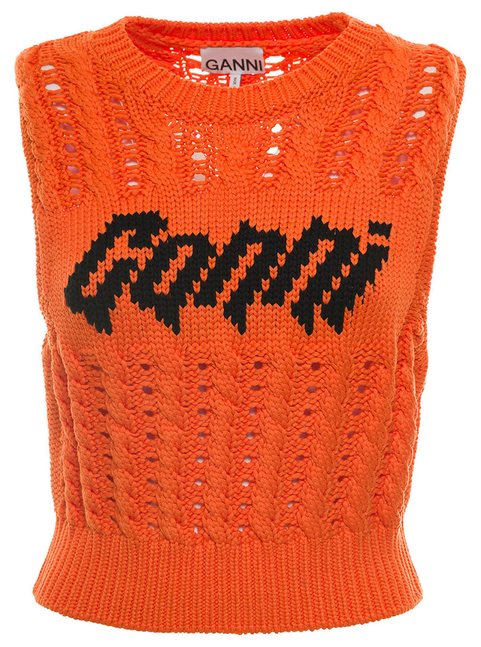 Orange Vest With Woven Logo Viscose Blend Woman Polyester Blazers